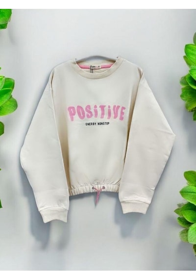 Kız Çocuk Positive Baskılı Sweatshirt-14230 KREM