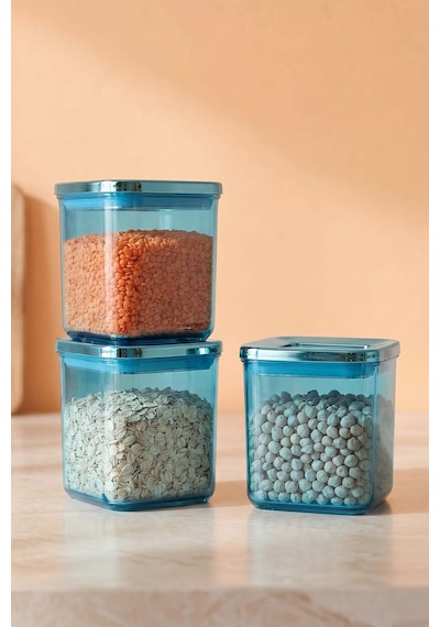 Mavi Vakumlu Hava Geçirmez 3 Lü Saklama Kabı - 700 Ml