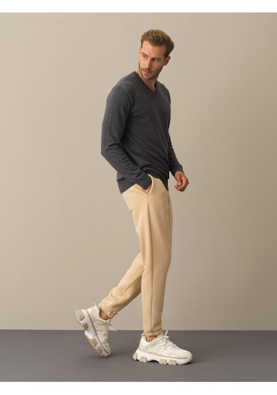 Xint Antrasit Regular Fit Açık V Yaka Pamuklu Kazak 801658