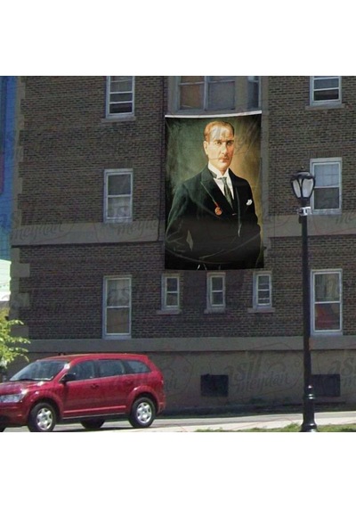Şık Takım Elbiseli Sivil Gazi Mustafa Kemal Atatürk -poster Cephe Bayrak - 300x450cm 1