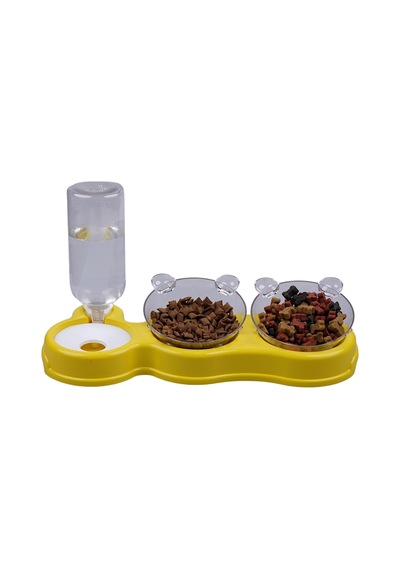 Çift Hazneli- 3' Lü Beslenme Mama Ve Su Kabı Sarı 500ml 36 21 16 Cm Çok Renkli