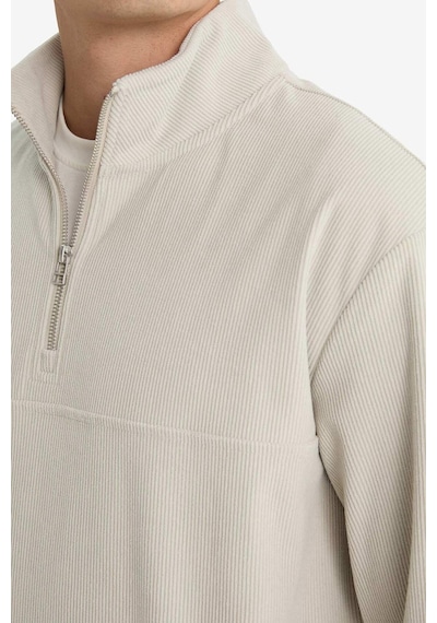 Defacto Regular Fit Dik Yaka Yarım Fermuarlı Fitilli Kadife Sweatshirt E9618ax25aubg766 Bej