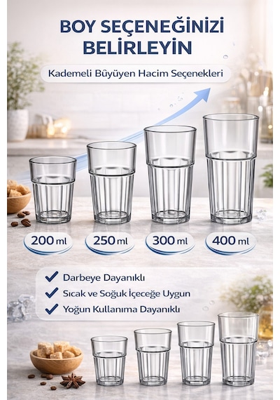 Polikarbon Casablanca Bardak Kırılmaz Cam Görünümlü 400 Ml Restoran Otel Tipi Şeffaf