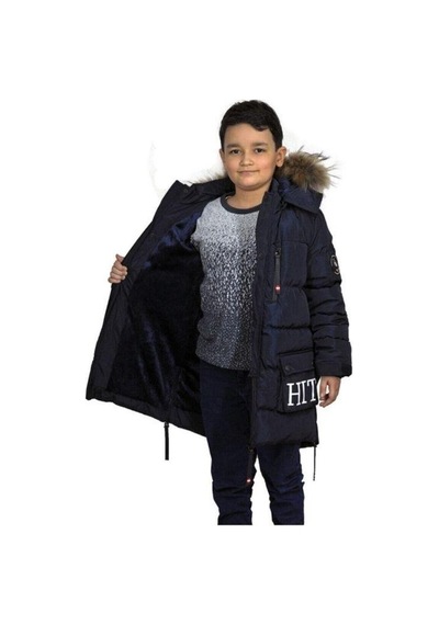 Benitto Erkek Çocuk İç Cepli Tüylü Kapüşonlu Çift Cepli Mont-14764 Lacivert
