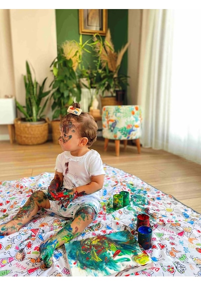 Yorni 145x150cm ,boyama,bebek Odası,halı Için Sıvı Geçirmez Oyun Örtü