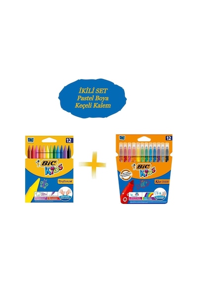 Bic Kids 12 Li Keçeli Boya Kalemi+12 Li Plastidecor Silinebilir Mum Pastel Boya