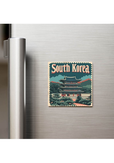 Güney Kore South Korea - Posta Pulu Temalı Ülke - Baskılı Buzdolap Magneti Kare - 9x9 Cm
