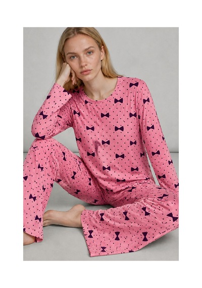 Fit Women Kadın Desenli Nefes Alan Pembe Pijama Takımı 4694