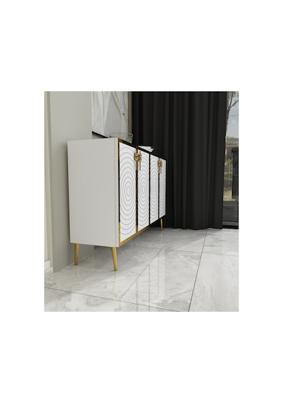 Helen 120 Cm Konsol, Tv Ünitesi, Çok Amaçlı Dolap- Beyaz-altın Beyaz-altın