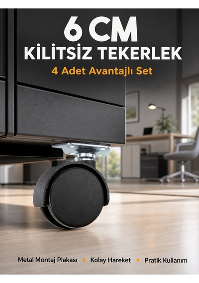 Masa Ve Koltuk İçin Kilitsiz Tekerlek Seti 6 Cm Çokrenkli
