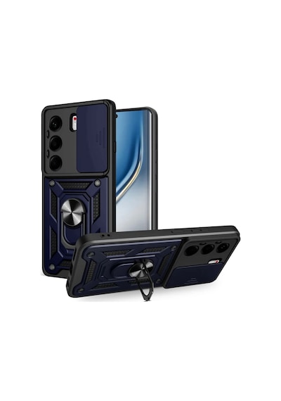 Tecno Camon 40 Pro 5G Uyumlu Tank Kılıf Yüzüklü Standlı Zırhlı Outdoor Kapak - Lacivert