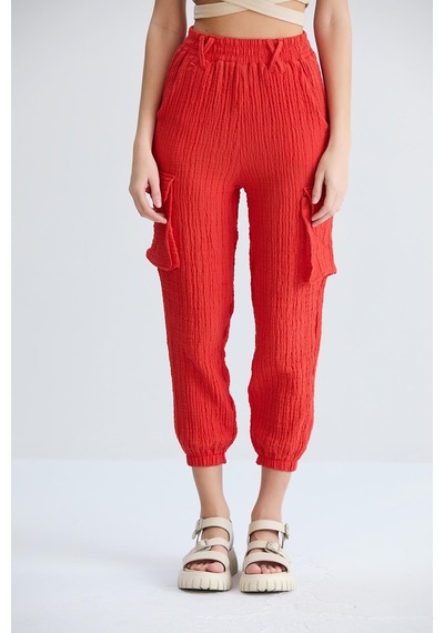 Sortie Collection Kargo Cepli Gofre Pantolon Nar-nar Narçiçeği