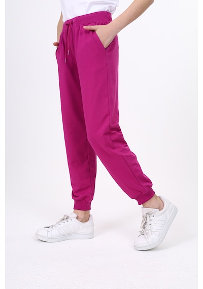 Kız Çocuk Baskılı Beli Paçası Ribanalı Cepli Basic Jogger Eşofman Altı 2 İplik Mürdüm