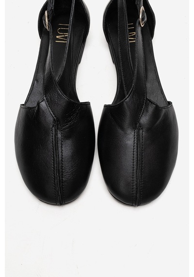 Luvishoes Fable Siyah Cilt Hakiki Deri Yanları Açık Kadın Babet Ayakkabı