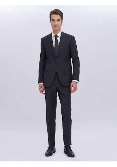 Kip Lacivert Desenli Modern Fit Yün Karışımlı Takım Elbise Çok Renkli