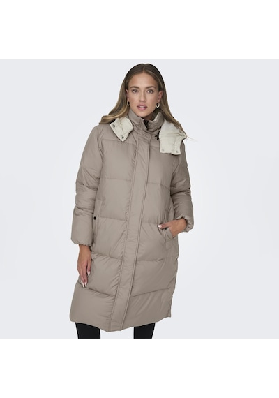 Only Vilma Down Long Coat Kadın Gri Kapüşonlu Mont 15294681-GRY