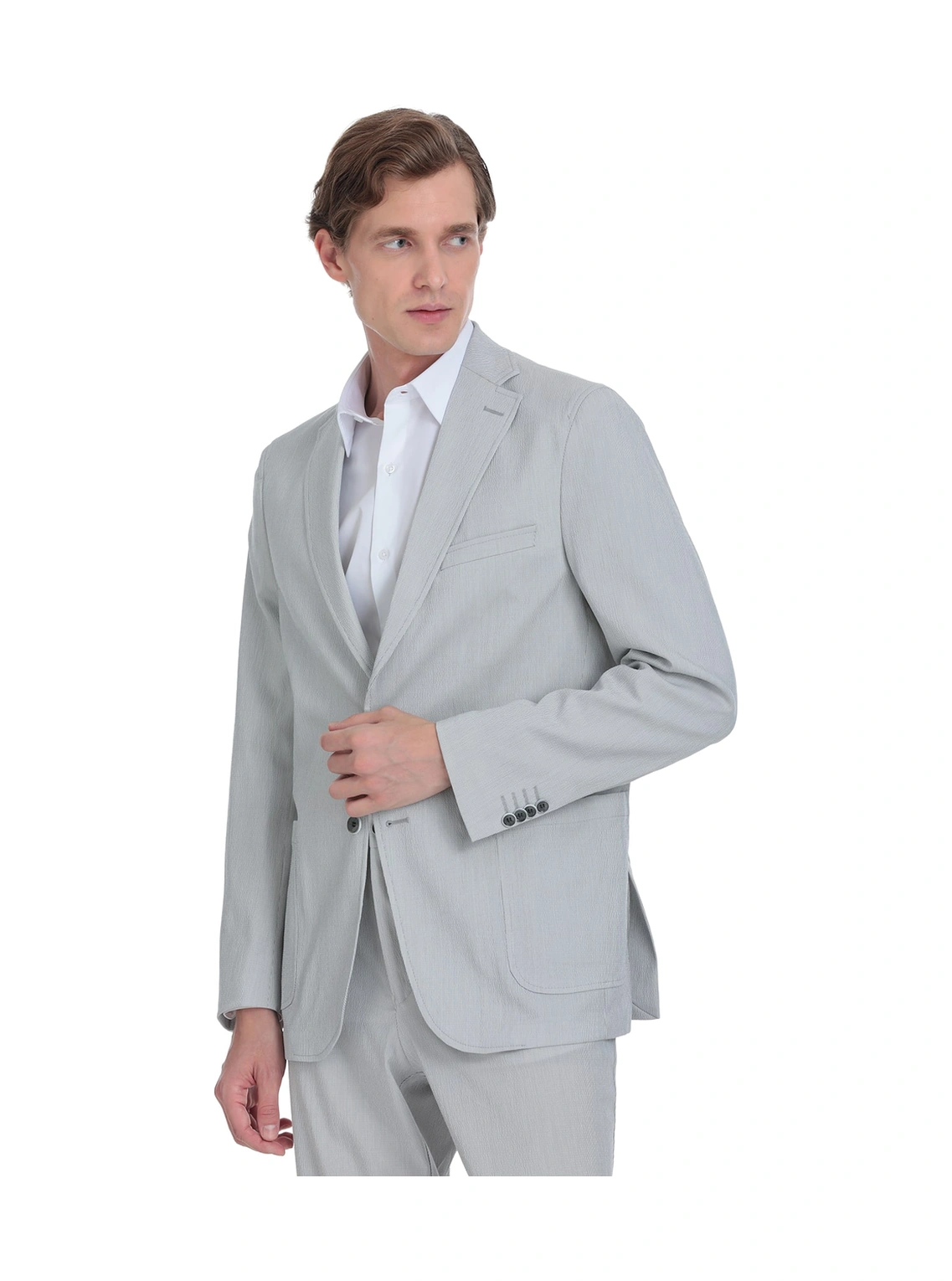 Hatemoğlu Gri Comfort Fit Mono Yaka Casual Takım Elbise Gri Hatemoğlu Gri Comfort Fit Mono Yaka Casual Takım Elbise Gri