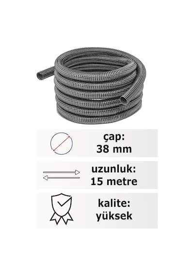 Bosch Uyumlu Professional Süpürgeler İçin  15 Metre Çelik Telli Hortumu 38 Mm Çaplı