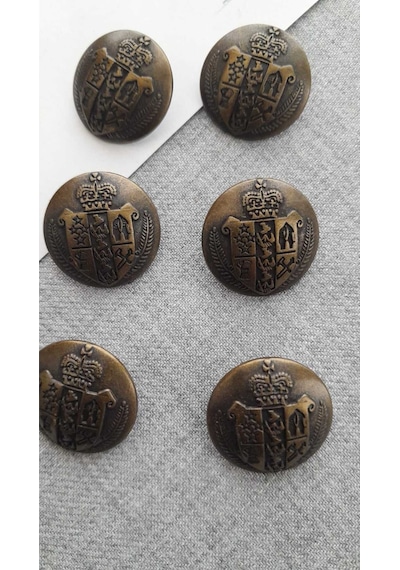 Antık Sarı Metal Düğme 20 Mm 6 Adet