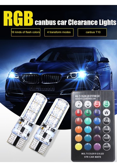 Kumandalı Çakarlı T10 Araç Park Ampulü 2 Adet 18 Led Rgb Led