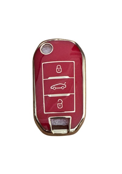 Autohan Keys Peugeot İçin Anahtar Kılıfı, 3 Düğmeli, 301 307 308 208 508 2008 3008 Partner Van Uyumlu, Kırmızı-altın Renk, Premium Sustaıı Tasarım