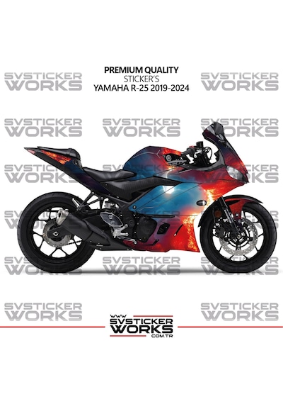 Yamaha R25 Kaplama Sticker Magma Design Motor Kaplama Modeli Hazır Kit 2019-2024 Uyumlu Kırmızı