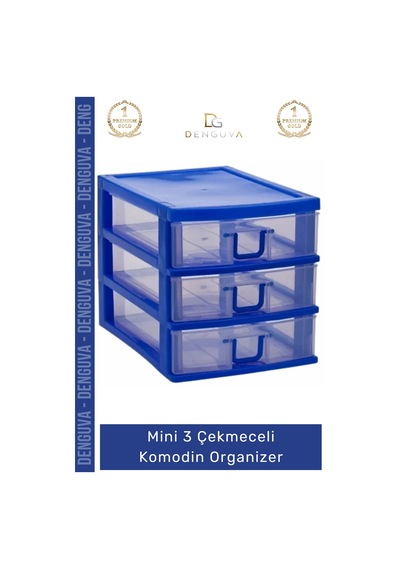 Çekmece Masa Üstü Ofis Makyaj Takı Şeffaf Plastik Masaüstü Mini 3 Çekmeceli Komodin Organizer - 1 A Çok Renkli