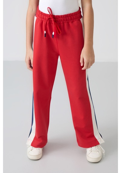 Tommy Life Açık Kırmızı Yırtmaç Detaylı Cepli Geniş Paça Kız Çocuk Eşofman Alt - 75141 Açık Kırmızı