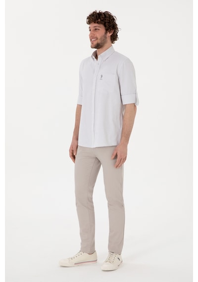 U.S. Polo Assn. Erkek Çizgili Gri Melanj Cepli Gömlek 50306288-VR109