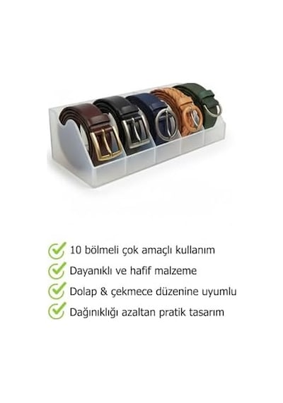 5 Bölmeli Kemer Çorap Takı Makyaj Organizeri Dolap İçi Kemer Düzenleyici Organizer Beyaz Açık Gri