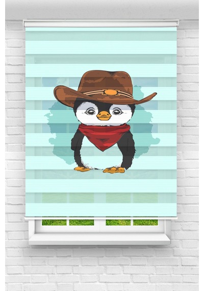 Perdecizade Enxboy Penguen Dijital Baskılı Zebra Perde-cocuk Odası-stor Perde Renkli
