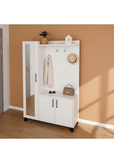 Loft Aynalı Portmanto Ve Askılıklı Vestiyer Takımı - Beyaz Çok Renkli Loft Aynalı Portmanto Ve Askılıklı Vestiyer Takımı - Beyaz Çok Renkli