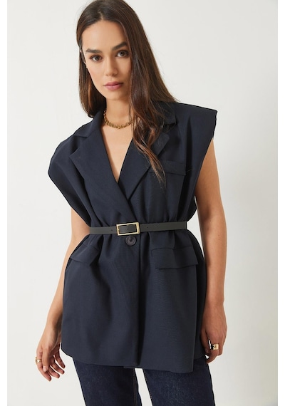 Shade Kadın Cep Detaylı Kemerli Vatkalı Oversize Astarlı Blazer Yelek 11143 60281003 - Lacivert Shade Kadın Cep Detaylı Kemerli Vatkalı Oversize Astarlı Blazer Yelek 11143 60281003 - Lacivert