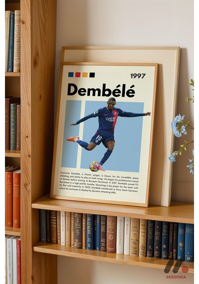 Dembele Futbol Posteri, Ahşap Çerçeveli Duvar Tablosu - Spor Severlere Hediye