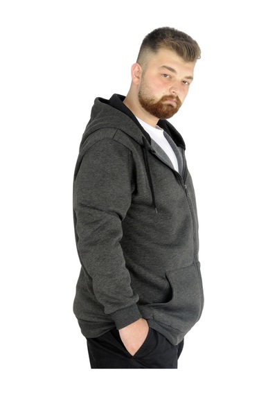 Mode Xl Büyük Beden Erkek Sweat Zippered Basic 20543 Antramelanj Antrasit