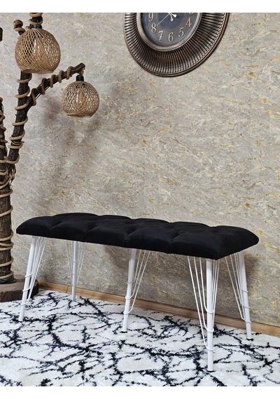 Zafir Metal Beyaz Tel Ayaklı 100 Cm Puf Bench - Puf - Bench - Oturak - Mutfak Oturağı - Antre Oturağı Siyah