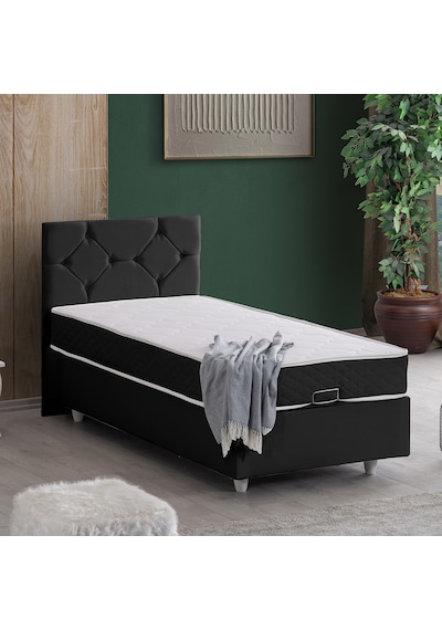 Glamis Tek Kişilik Baza Başlık Letto Yatak Seti - Antrasit 90 x 190