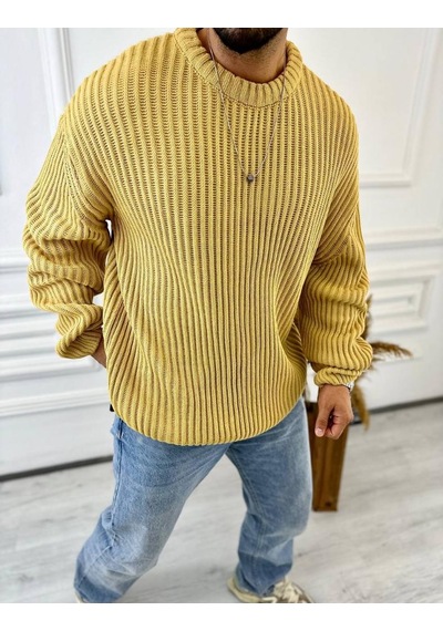 Elku Moda Oversize Kazak Bol Kesim Tüylenmeyen Salaş Triko Kazak Hardal