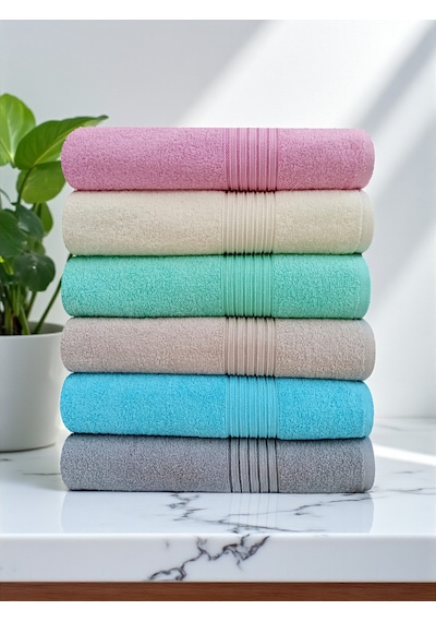 90x150 Cm Büyük Boy Banyo Havlusu 6 Lı Çok Renkli