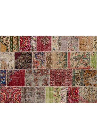 Gerçek El Dokuma Eskitme Patchwork Halı