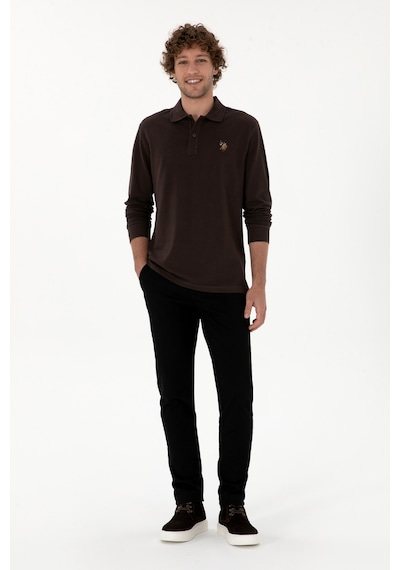 U.S. Polo Assn. Erkek Regular Fit Polo Yaka Koyu Kahverengi Basic Sweatshirt 50313772-VR084