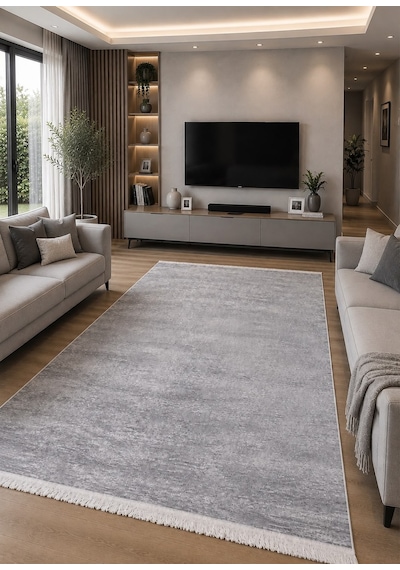 STY Home Gri Dijital Baskı Halı Kaymaz Tabanlı Yıkanabilir Halı Yolluk Salon Halısı644