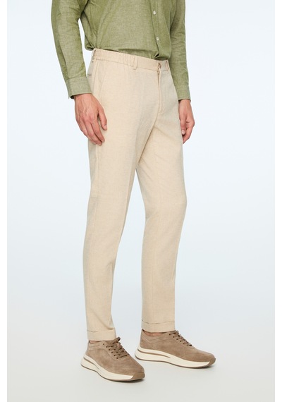 Morven Erkek Taş Keten Trend Desenli Lastikli Slim Fit Pantolon 26ys003003870 Taş