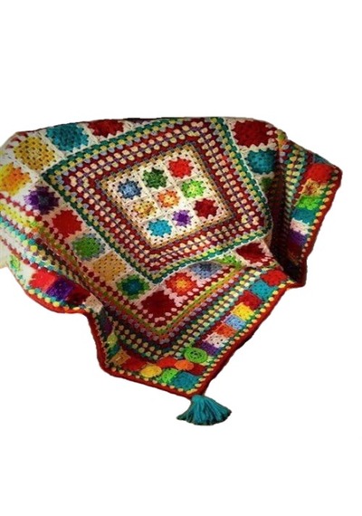 El Örgüsü Etnik Otantik Püsküllü Çok Amaçlı Örtü 85 Cm X 85 Cm Çok Renkli