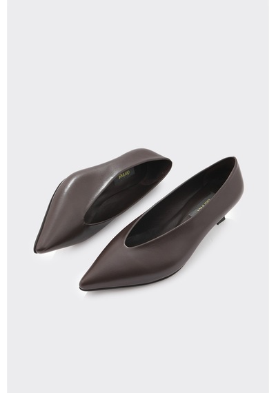 Derinet Hakiki Deri Kısa Topuklu Kadın Stiletto Kahve Kahve