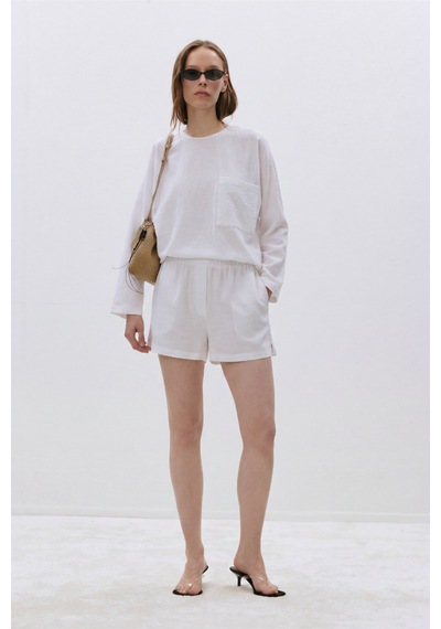 Suud Collection Beyaz Zoe Basic Keten Şort