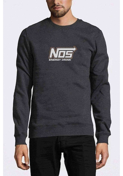 Nos Energy Drink Logo Baskılı Füme Antrasit Erkek Sweatshirt