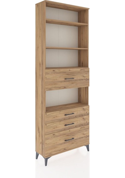 Arges Dolap 4 Raflı 4 Çekmeceli 88x30x243 Çam-çam Çam
