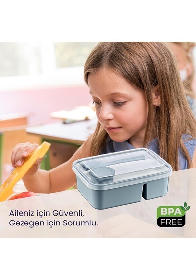 3 Bölmeli Beslenme Kabı 920 Ml Sosluklu Sızdırmaz Kapaklı Bpa İçermez Çatal Kaşık Dahil Lunch Box Bölmeli Yemek Kabı Gri Çok Renkli