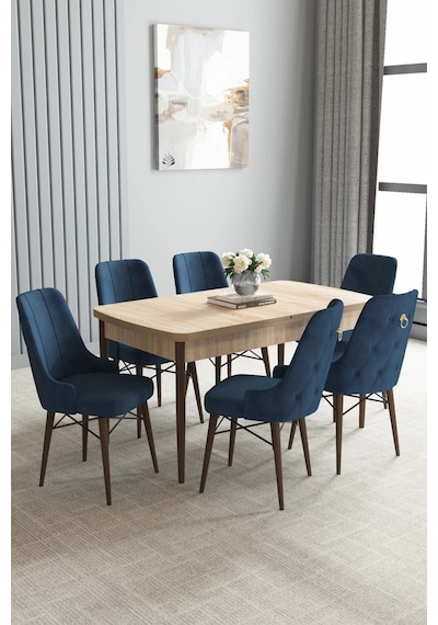 Zümra Serisi, Meşe Desen 80x132 Açılabilir Mdf Mutfak Masası Takımı 6 Adet Sandalye, Lacivert Zümra Serisi, Meşe Desen 80x132 Açılabilir Mdf Mutfak Masası Takımı 6 Adet Sandalye, Lacivert